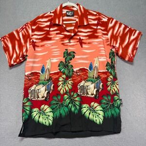 Ulvwatv Mens Hawaiian Aloha Shirt Surf Car Tropical Print Short Sleeve Button Up